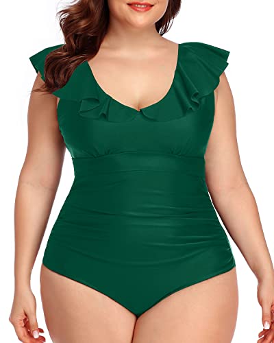 Daci + Daci Plus Size Off Shoulder One Piece Swimsuits for Women Flounce  Ruffle Tummy Control Bathing Suits Swimwear