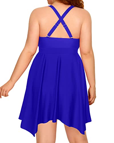 Ruffled Irregular Hem Flowy Tankini Swimdress For Women-Royal Blue And Black