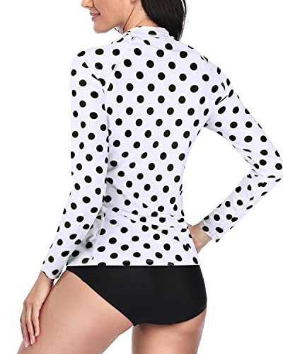 Upf 50+ Zipper Rash Guard Swimsuit For Women-Black Dot