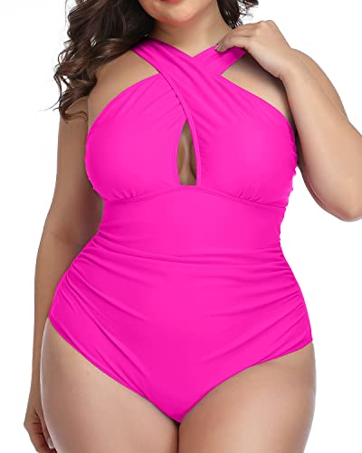 Daci Women Plus Size Two Piece Bikini Swimsuits with High Waisted Bottom  Tummy Control Bathing Suits, Hot Pink, 18 Plus