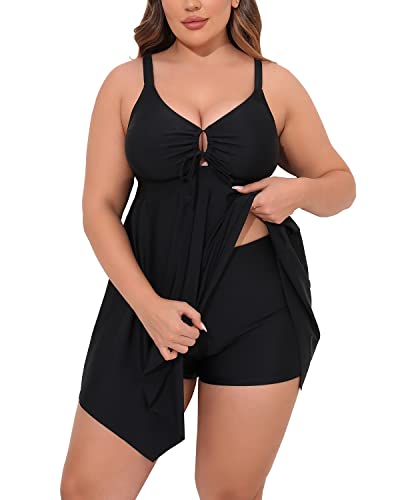 Women Retro Two Piece Swimsuit Boyshorts For Big Bust-Black