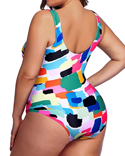 Sporty Scoop Neck Backless Plus Size One Piece Swimwear-Aqua