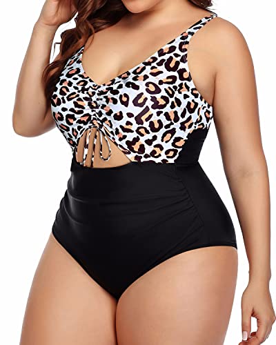 Classic V Neck Monokini High Waist Bottom-Black And Leopard