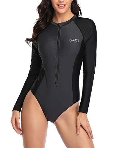 Wakeboarding Women's One Piece Rash Guard Swimwear-Grey And Black