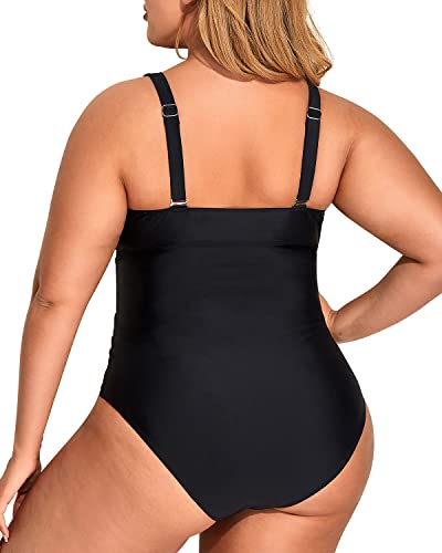 Plus Size Slimming One Piece Swimsuits For Curvy Women-Black