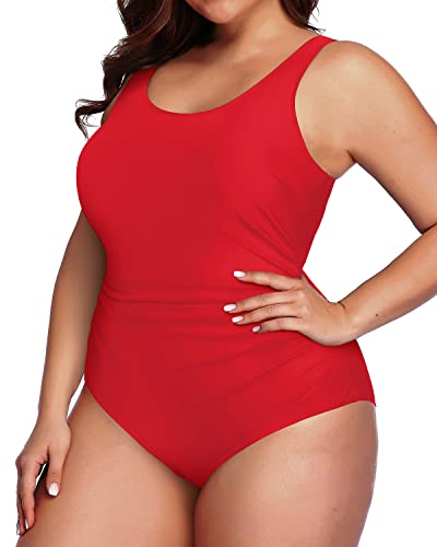 Daci Full Coverage Backless Plus Size Sporty Swimwear Red 18W Red3