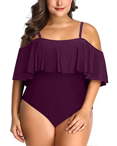 Charming Off Shoulder Tummy Control One Piece Swimsuit-Maroon