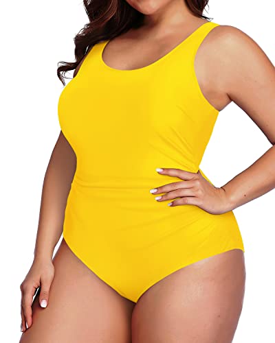 Scoop Neck Backless Plus Size Sport One Piece Swimsuit-Neon Yellow