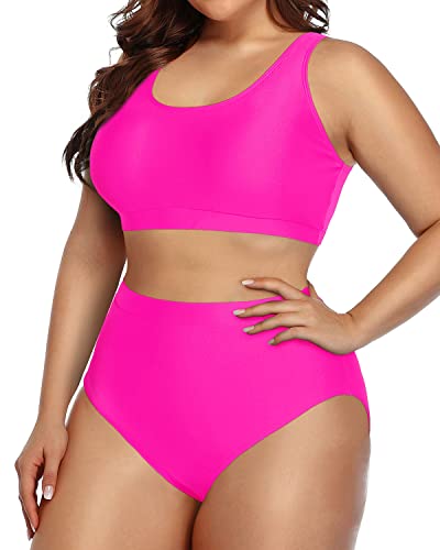 Modest And Supportive Plus Size Athletic Bikini Swimsuit-Neon Pink