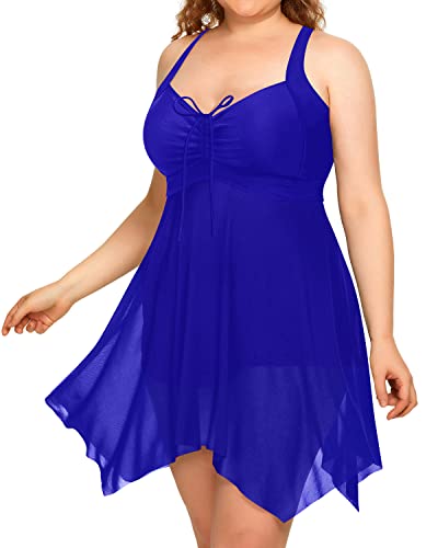 Ruffled Tummy Control Plus Size Bathing Suits Shorts For Curvy Women-Royal Blue