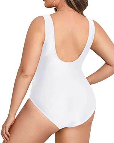 Women High Waisted Plus Size Cutout One Piece Swimwear For Women-White