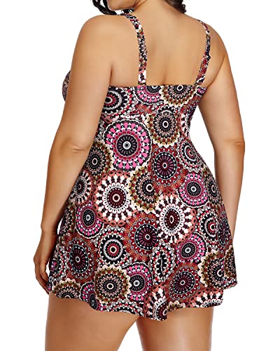 Flattering Plus Size Two Piece Bathing Suit Shorts-Brown Print