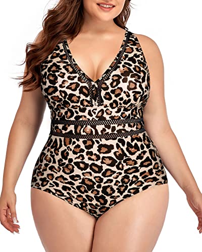 High Waisted Plus Size One Piece Backless Swimwear-Leopard