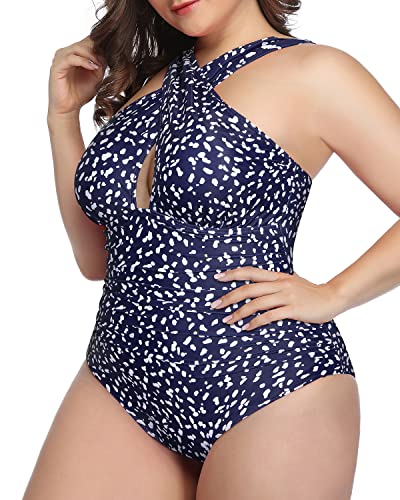 Backless Tummy Control One Piece Swimsuits For Summer-Navy Blue Dot