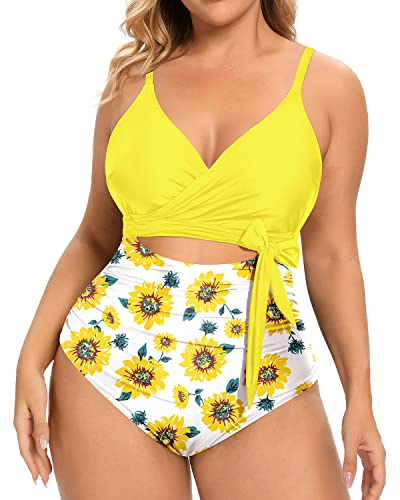 Cool Backless Design Plus Size One Piece Swimsuits-Yellow And Sunflower