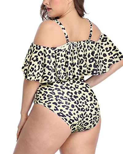 Versatile Lace-Up Cold Shoulder Plus Size Swimsuits-Leopard