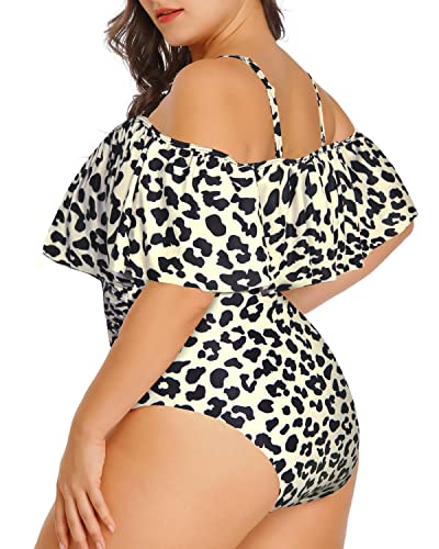 Sleeveless Ruched Plus Size One Piece Swimsuits-Leopard