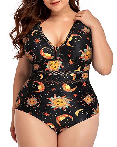 High Waisted Backless Bathing Suits For Plus Size Women-Black Sun And Moon