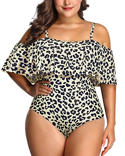 Slimming Flounce Overlay One Piece Swimsuit-Leopard