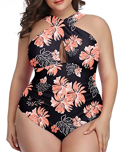 Womens Front Cross Plus Size One Piece Swimsuits Tummy Control Keyhole  Bathing Suits Swimwear 