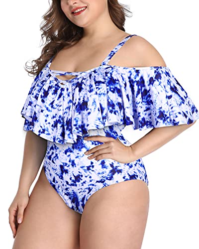 Retro Inspired Plus Size One Piece Swimwear-Blue Tie Dye