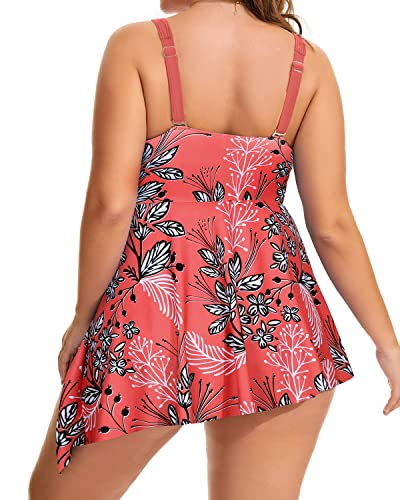 Flowy Plus Size One Piece Swimdress For Women Beach Cover Up Dresses-Red Floral