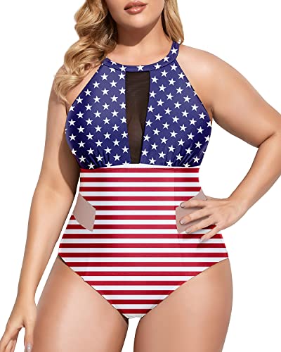 Comfortable High-Neck Monokini For Plus Size Women-National Flag