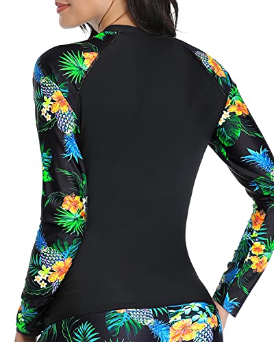 Women's 4-Way Stretch Long Sleeve Rashguard Swimsuits Top-Pineapple