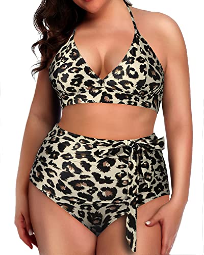 Flattering Push Up Two Piece Swimsuits For Plus Size Women-Leopard