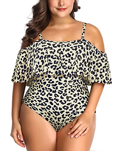 Slimming Flounce Overlay One Piece Swimsuit-Leopard