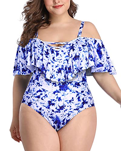 Retro Inspired Plus Size One Piece Swimwear-Blue Tie Dye