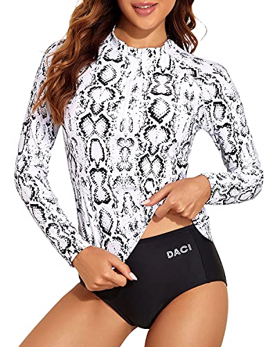 Women's Long Sleeve Rash Guard Upf 50-White Snake