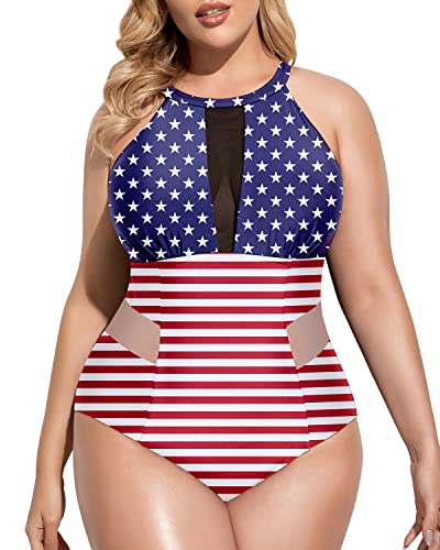 Comfortable High-Neck Monokini For Plus Size Women-National Flag