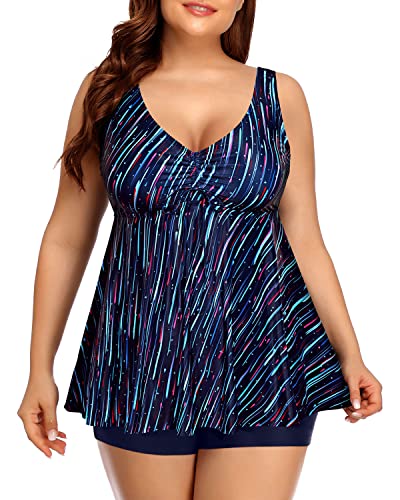 Adjustable Tie Knot Tankini Top Cute Boyshorts For Plus Size Women-Navy Blue