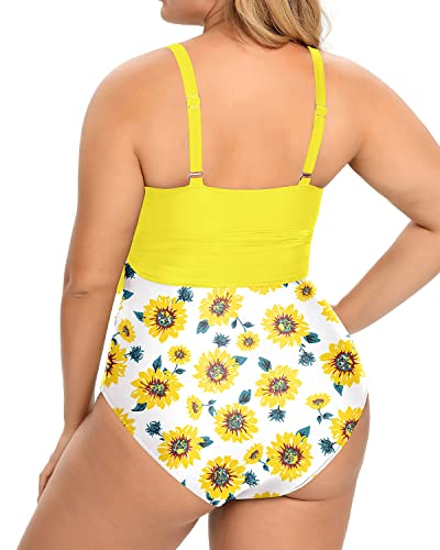 Cool Backless Design Plus Size One Piece Swimsuits-Yellow And Sunflower