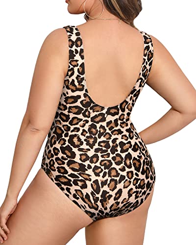 Tummy Control Plus Size Cutout One Piece Monokini Bathing Suits-Leopard