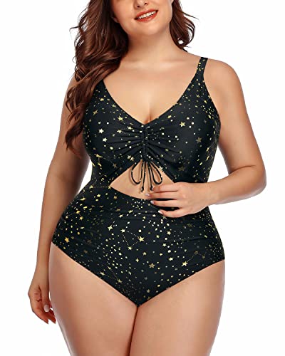 Women's Slimming High Waisted Plus Size Bathing Suit-Gold Stars