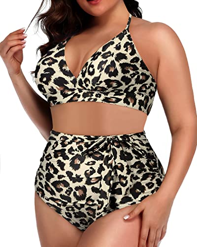 Flattering Push Up Two Piece Swimsuits For Plus Size Women-Leopard