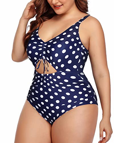 High Waisted Cutout One Piece Swimsuit Front Tie-Blue Dots