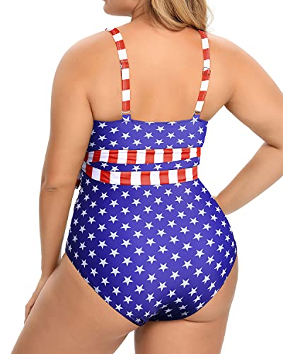 Chic Cutout Open Back High Waisted Swimwear For Curvy Women-Flag