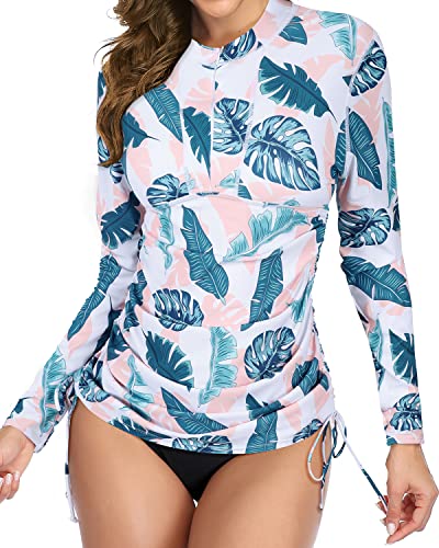 Women's One Piece Rash Guard Swimsuit Without Shorts-White Leaf