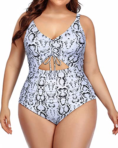 Supportive Back Hook Closure Plus Size Swimsuit-Snake Print