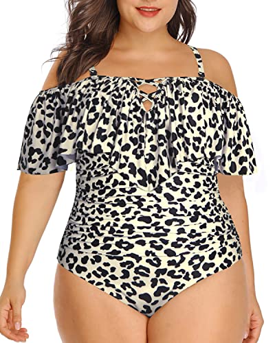 Sleeveless Ruched Plus Size One Piece Swimsuits-Leopard