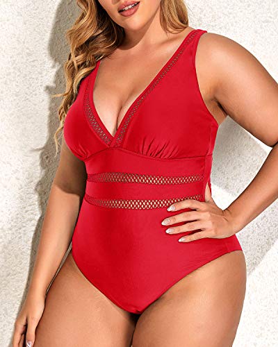 Adjustable Strap Push Up Bathing Suit For Curvy Women-Red