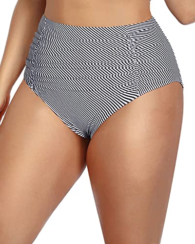 Retro Swim Shorts For Women's High Waisted Swimsuit Bottoms-Black And White Stripe