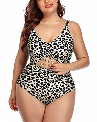 Ruched High Waisted V Neck Monokini-Leopard