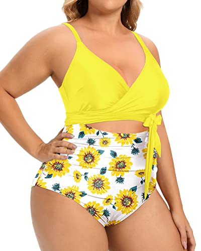 Cool Backless Design Plus Size One Piece Swimsuits-Yellow And Sunflower