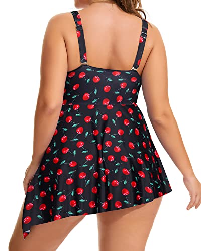 Secure And Free Plus Size Swim Dress Built-In Shorts-Black Cherry