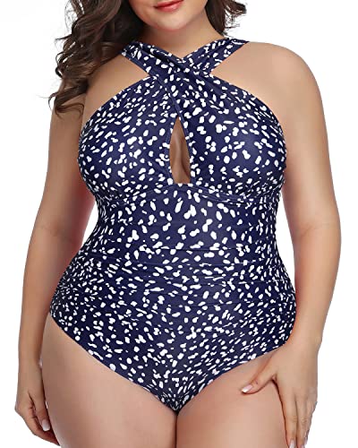 Backless Tummy Control One Piece Swimsuits For Summer-Navy Blue Dot