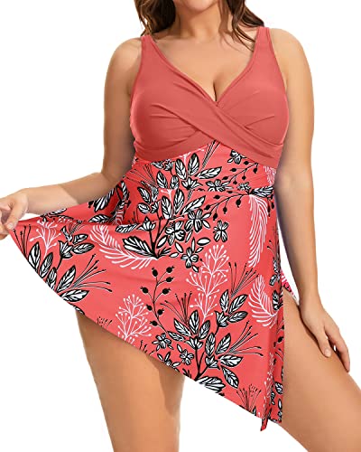 Flowy Plus Size One Piece Swimdress For Women Beach Cover Up Dresses-Red Floral